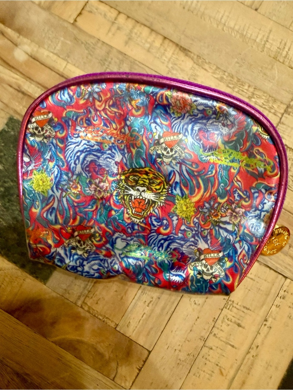 Vintage Ed Hardy by Christian Audigier "Love Kills Slowly" Cosmetic Makeup Pouch